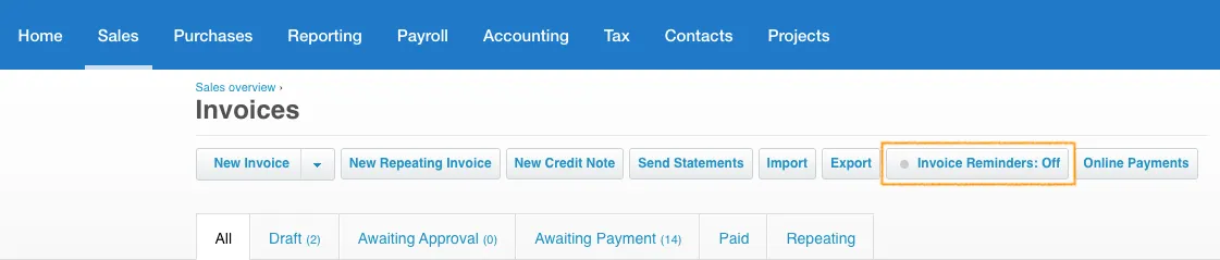 Xero invoice reminders button