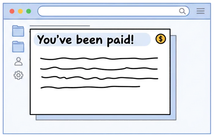 Browser window showing a 'You've been paid!' notification