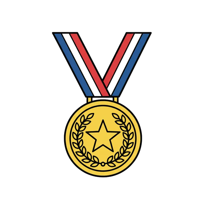 Illustrated gold medal on a ribbon