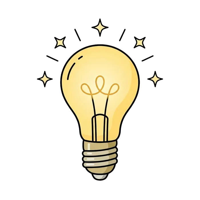 Illustrated glowing lightbulb on a grey background