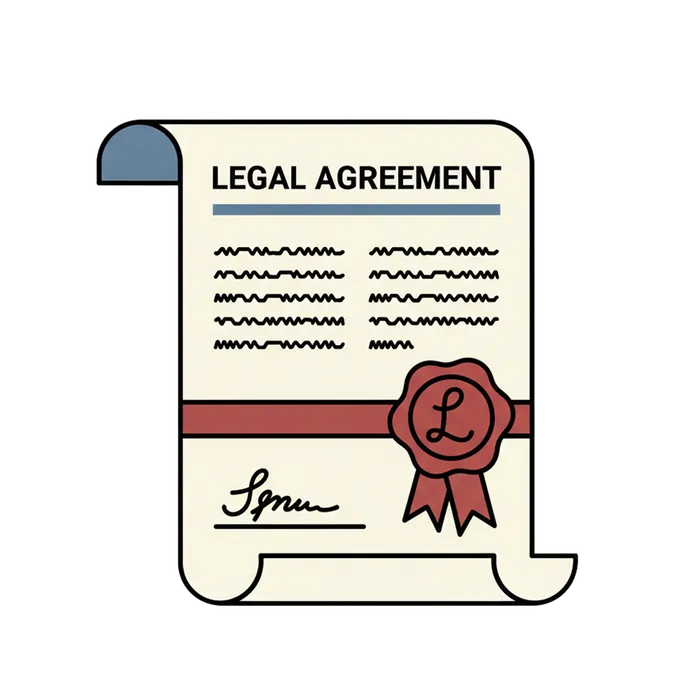 Illustrated legal agreement scroll with a wax seal