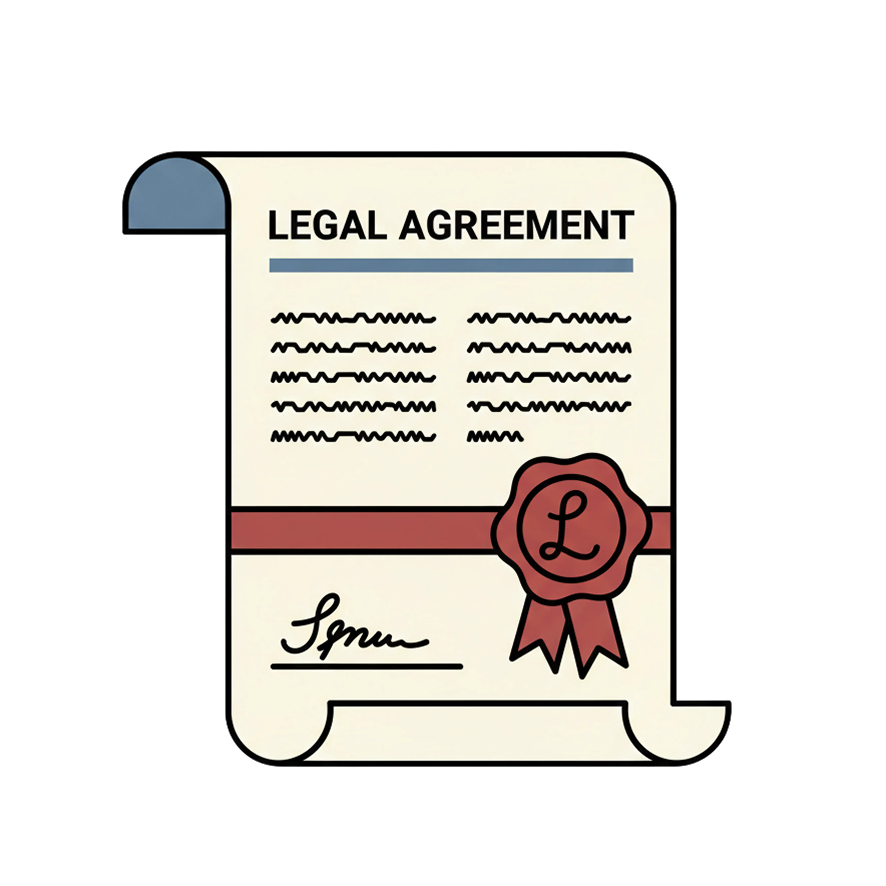 Illustrated legal agreement scroll with a wax seal