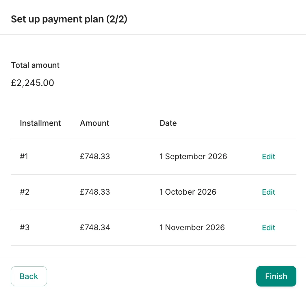 Setting up a payment plan in Trove