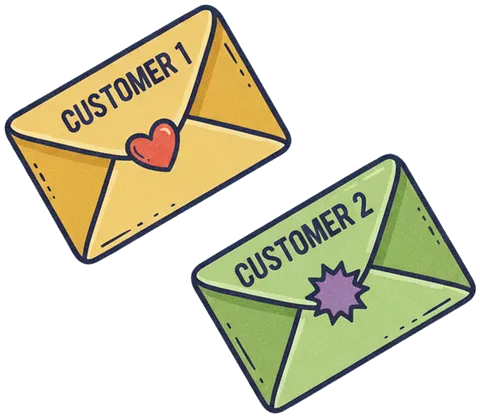 Two envelopes addressed to customers