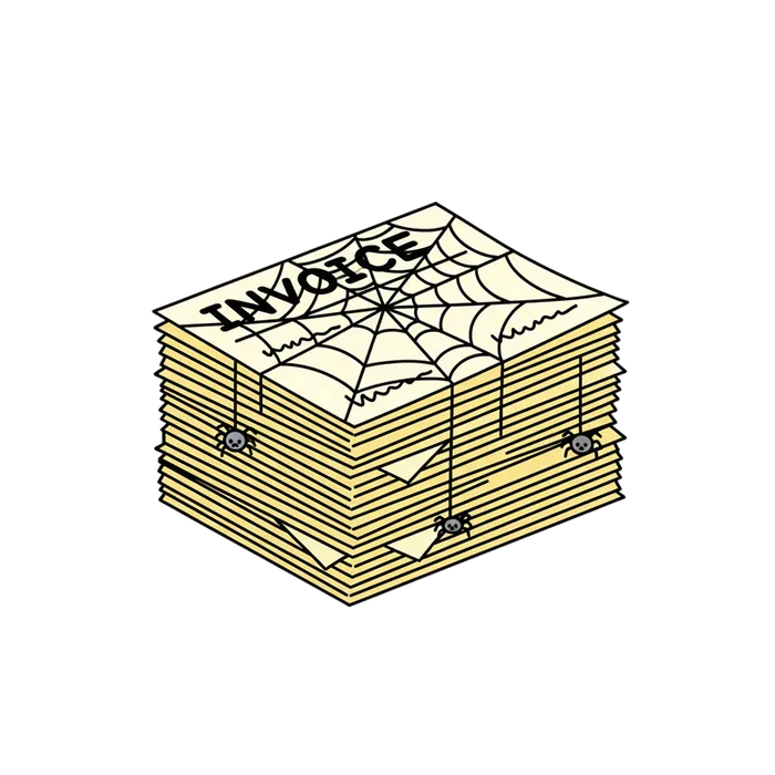 An invoice covered in cobwebs