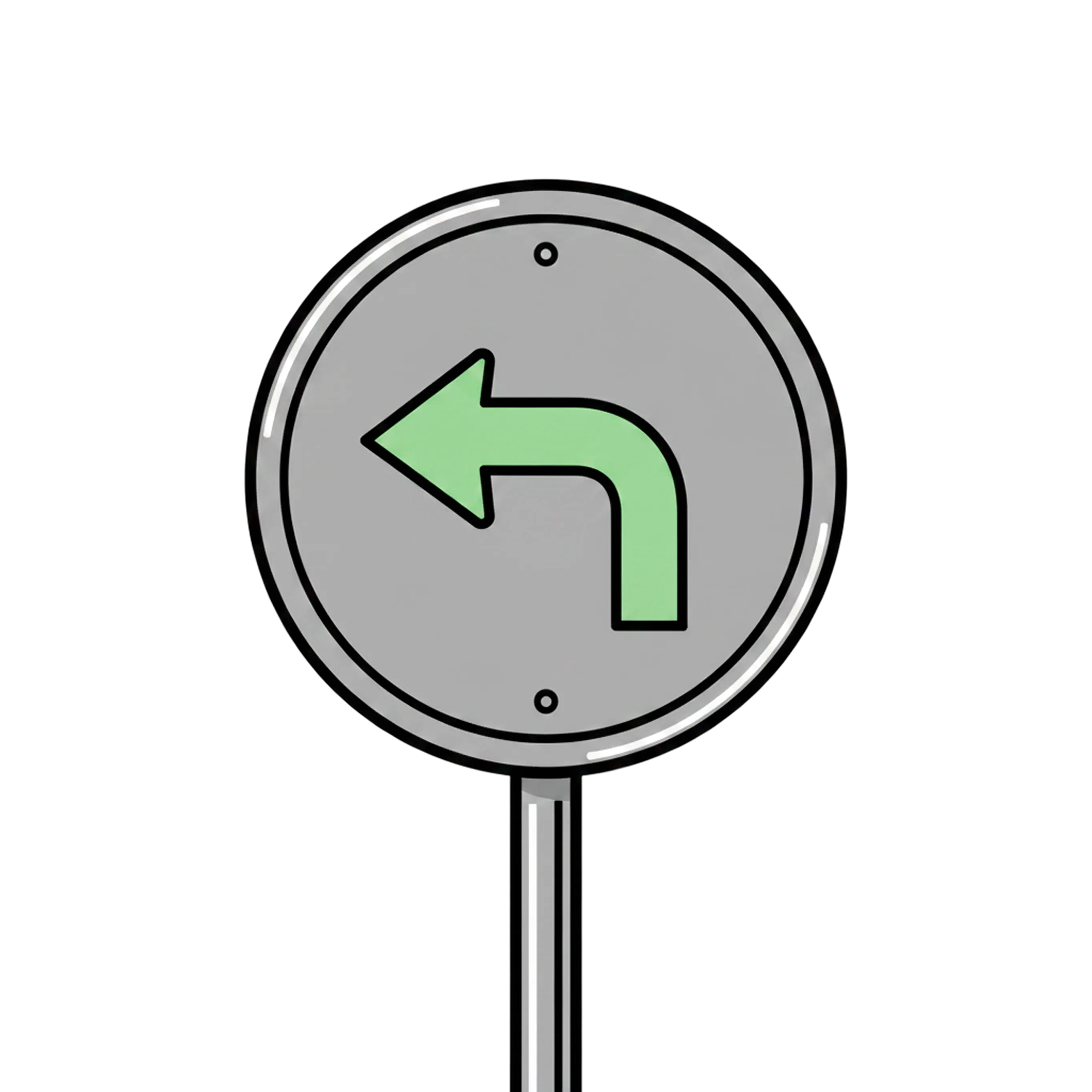 Road sign with a green left-turn arrow on a soft green gradient background