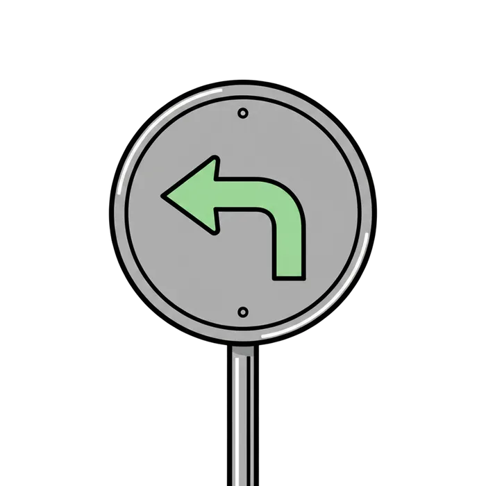 Road sign with a green left-turn arrow on a soft green gradient background