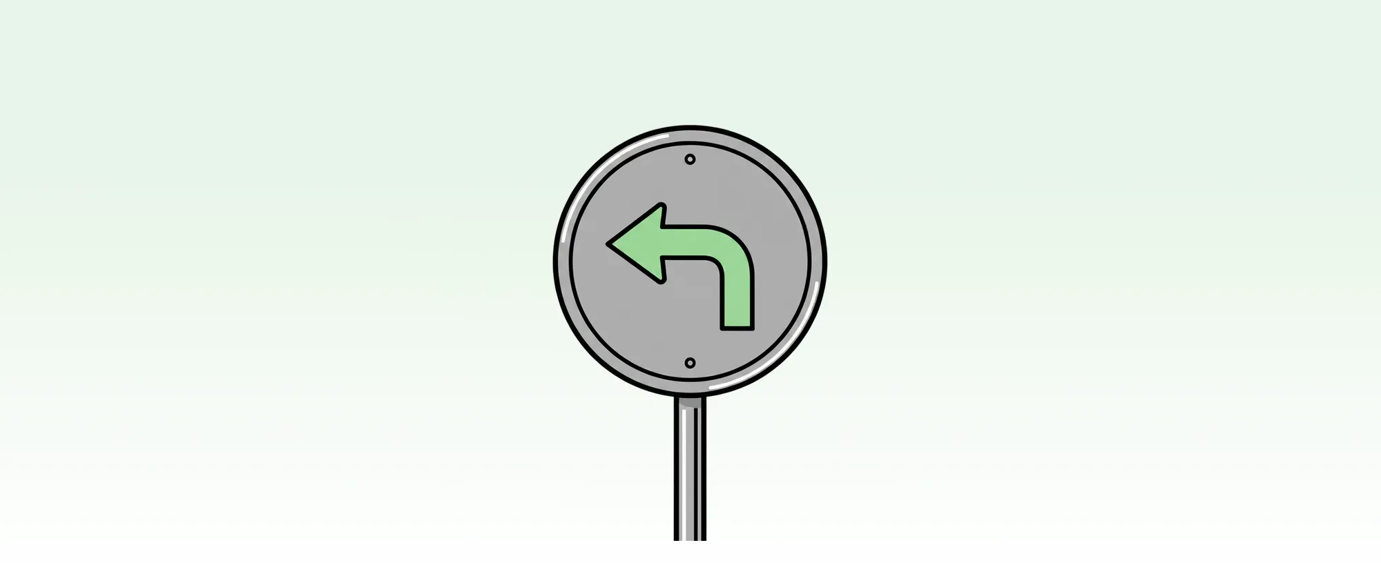 Road sign with a green left-turn arrow on a soft green gradient background