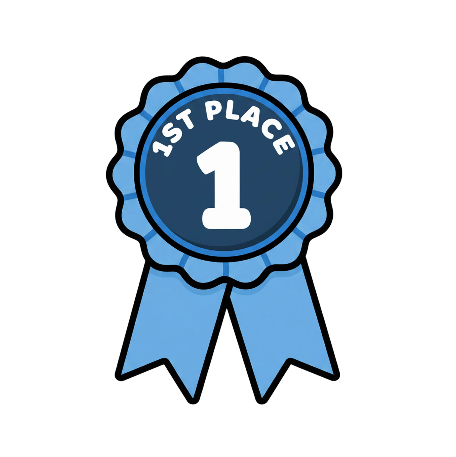 Blue 1st place rosette on a light blue gradient background