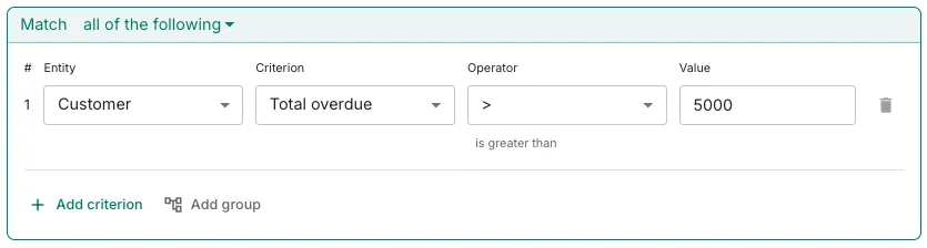 Filtering customers in Trove to assign them to a reminder workflow