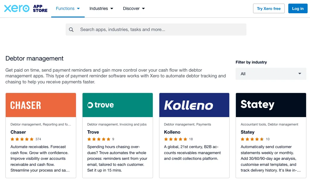 Xero's Debtor Management section