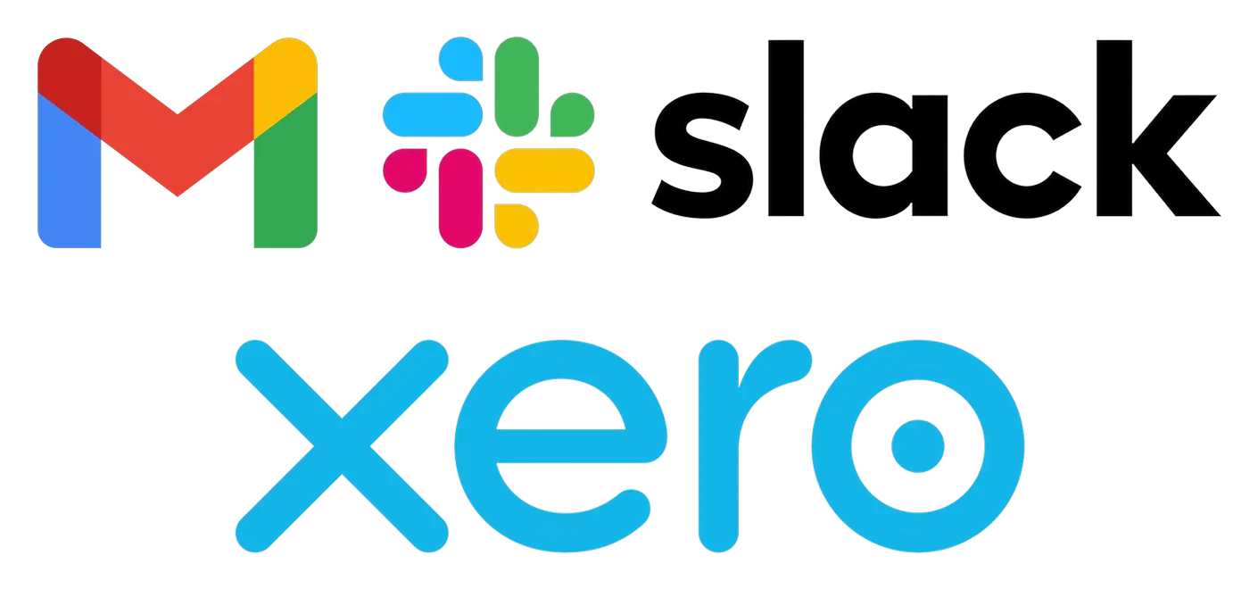Xero, Gmail and Slack logos on a grey background