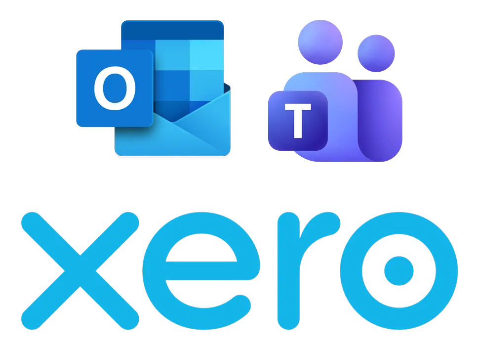 Xero, Outlook and Microsoft Teams logos on a grey background