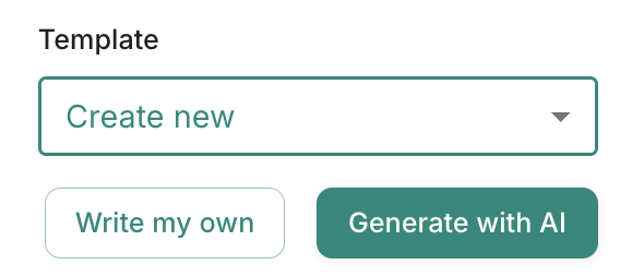 The template picker in Trove for a workflow step, with 1 invoice and 2+ invoices tabs and Write my own or Generate with AI buttons